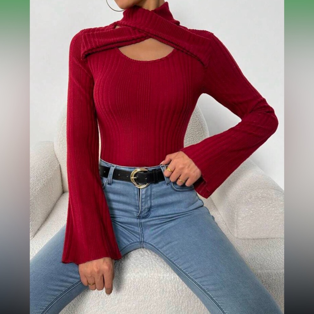 Chic Red Ribbed Knit Top